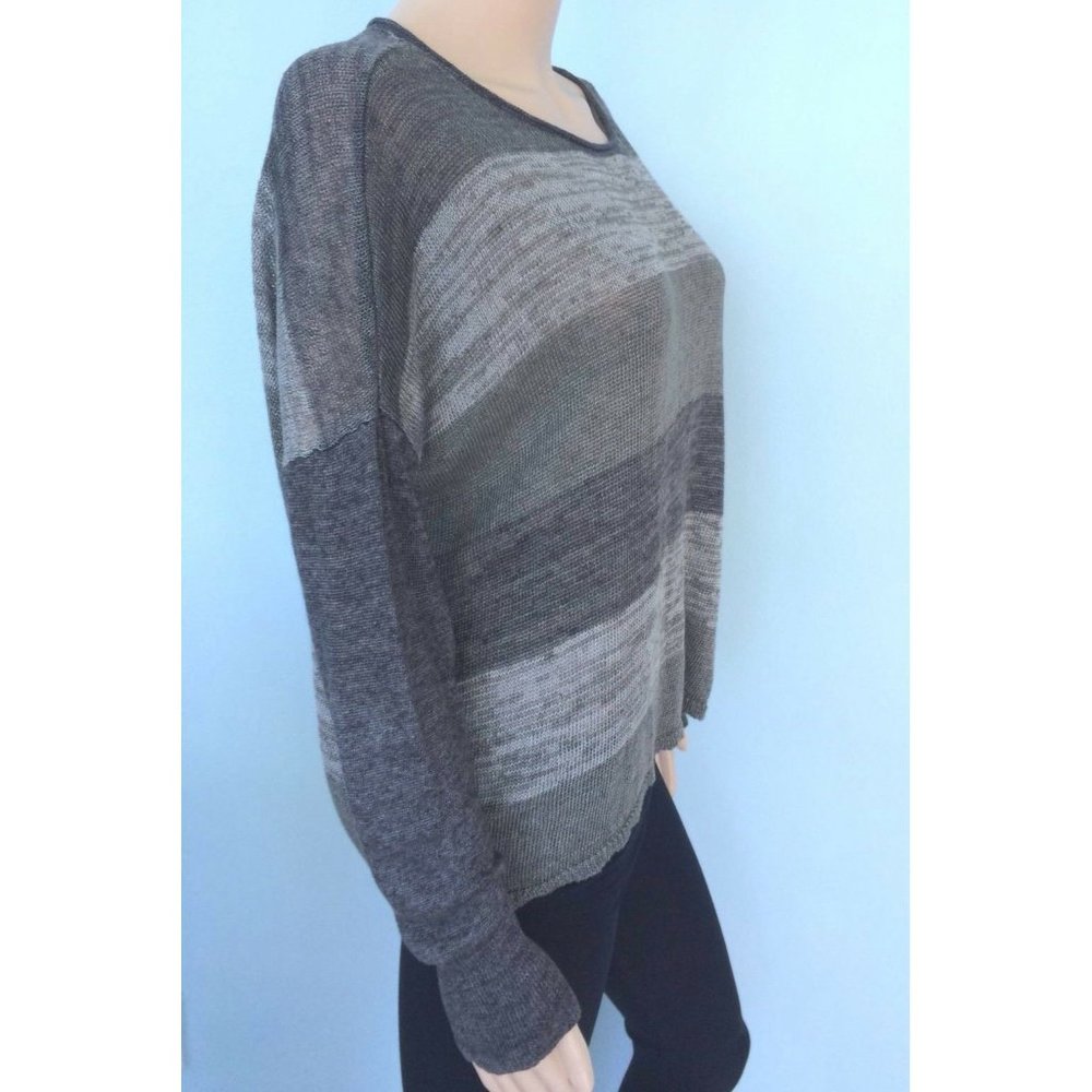 Eileen Fisher Women's Sweater Gray Striped Long Sleeve 100% Linen Scoop Neck M - Picture 8 of 12